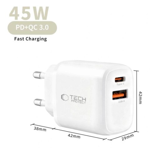 Ładowarka sieciowa Tech-Protect NCA45W-GAN 2-Porty USB-C / USB-A 45W - biała Tech-Protect