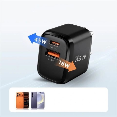 Ładowarka sieciowa Tech-Protect NCA45W-GAN 2-Porty USB-C / USB-A 45W - czarna Tech-Protect