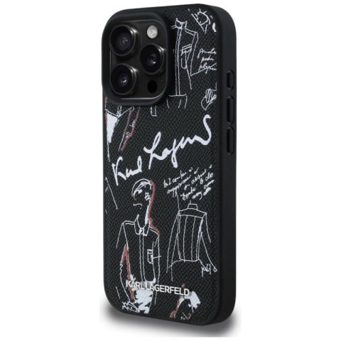 Etui Karl Lagerfeld Grained Pattern & Logo MagSafe na iPhone 16 Pro - czarne Karl Lagerfeld