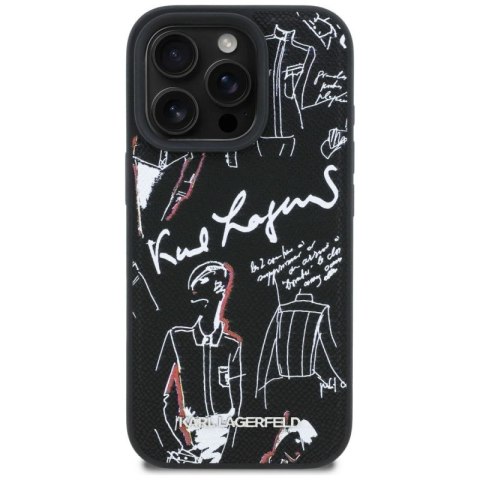 Etui Karl Lagerfeld Grained Pattern & Logo MagSafe na iPhone 16 Pro - czarne Karl Lagerfeld
