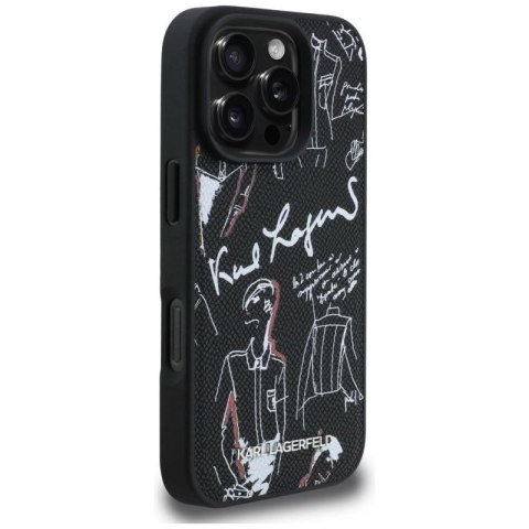 Etui Karl Lagerfeld Grained Pattern & Logo MagSafe na iPhone 16 Pro - czarne Karl Lagerfeld