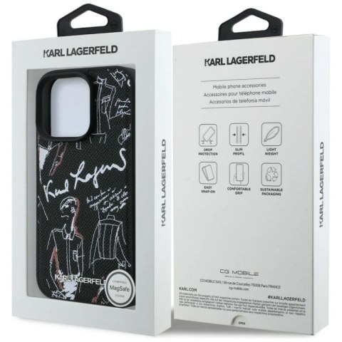Etui Karl Lagerfeld Grained Pattern & Logo MagSafe na iPhone 16 Pro - czarne Karl Lagerfeld