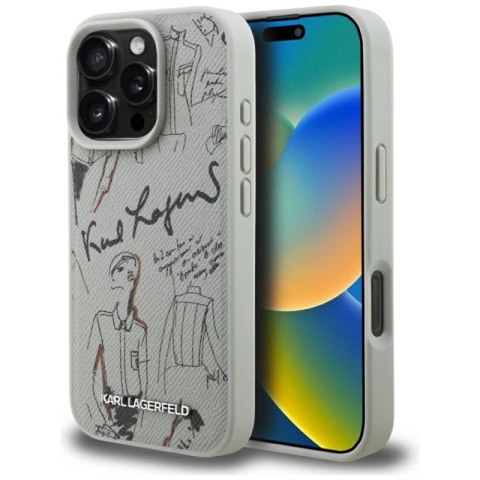 Etui Karl Lagerfeld Grained Pattern & Logo MagSafe na iPhone 16 Pro - szare Karl Lagerfeld