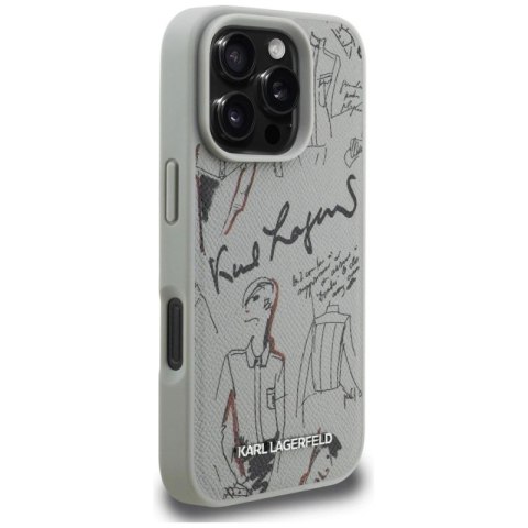 Etui Karl Lagerfeld Grained Pattern & Logo MagSafe na iPhone 16 Pro - szare Karl Lagerfeld