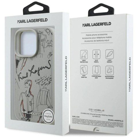 Etui Karl Lagerfeld Grained Pattern & Logo MagSafe na iPhone 16 Pro - szare Karl Lagerfeld