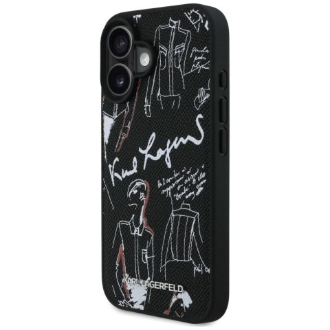 Etui Karl Lagerfeld Grained Pattern & Logo MagSafe na iPhone 16 - czarne Karl Lagerfeld