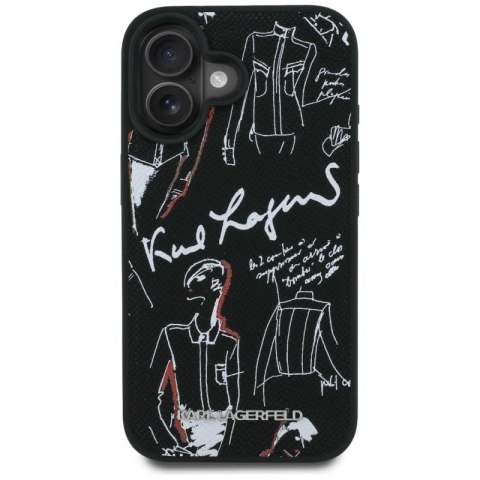 Etui Karl Lagerfeld Grained Pattern & Logo MagSafe na iPhone 16 - czarne Karl Lagerfeld