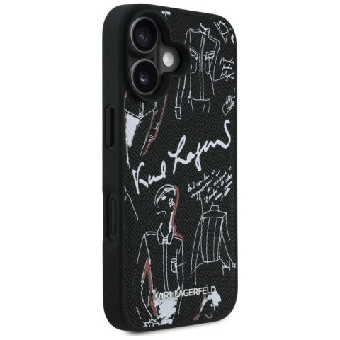 Etui Karl Lagerfeld Grained Pattern & Logo MagSafe na iPhone 16 - czarne Karl Lagerfeld