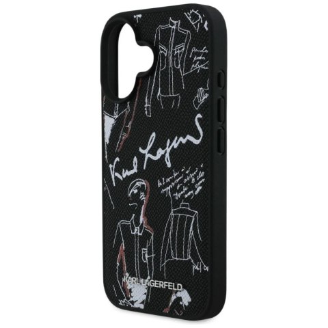 Etui Karl Lagerfeld Grained Pattern & Logo MagSafe na iPhone 16 - czarne Karl Lagerfeld