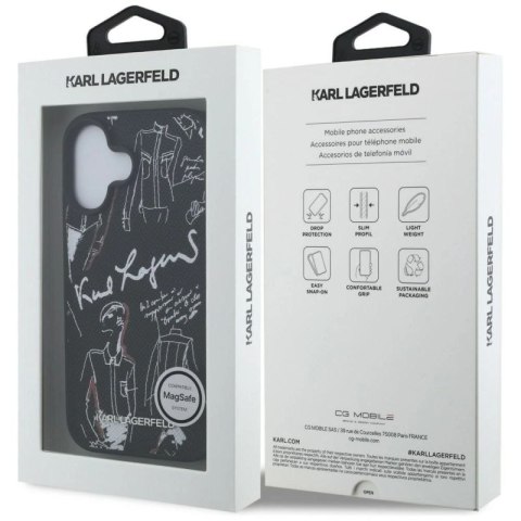 Etui Karl Lagerfeld Grained Pattern & Logo MagSafe na iPhone 16 - czarne Karl Lagerfeld