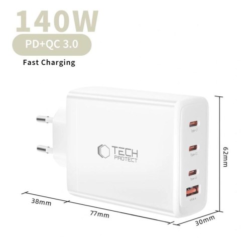 Ładowarka sieciowa Tech-Protect NC140W-GAN 4-Porty 140W - biała Tech-Protect