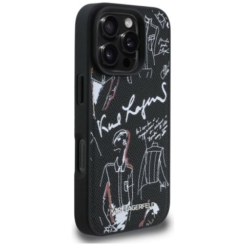 Etui Karl Lagerfeld Grained Pattern & Logo MagSafe na iPhone 16 Pro Max - czarne Karl Lagerfeld