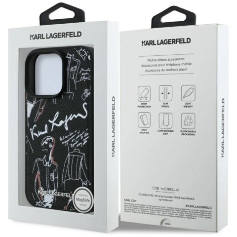 Etui Karl Lagerfeld Grained Pattern & Logo MagSafe na iPhone 16 Pro Max - czarne Karl Lagerfeld