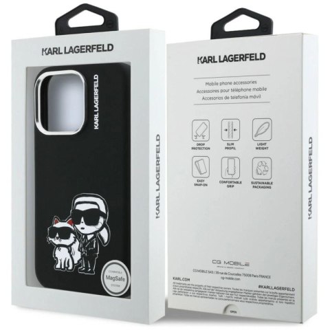 Etui Karl Lagerfeld Silicone Karl&Choupette Sketch MagSafe na iPhone 16 Pro Max - czarne Karl Lagerfeld