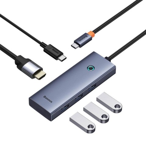Hub Baseus UltraJoy Series 5w1 USB-C do 1x HDMI4K@30Hz+ 4 x USB-A 3.0 - szary