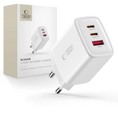 Ładowarka sieciowa Tech-Protect NCA65W-GAN 3-Porty 65W - biała Tech-Protect