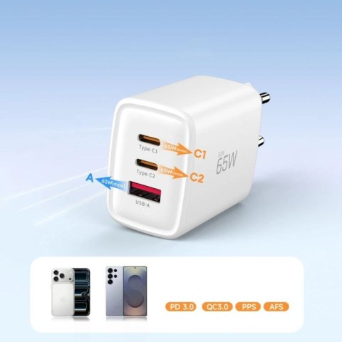 Ładowarka sieciowa Tech-Protect NCA65W-GAN 3-Porty 65W - biała Tech-Protect