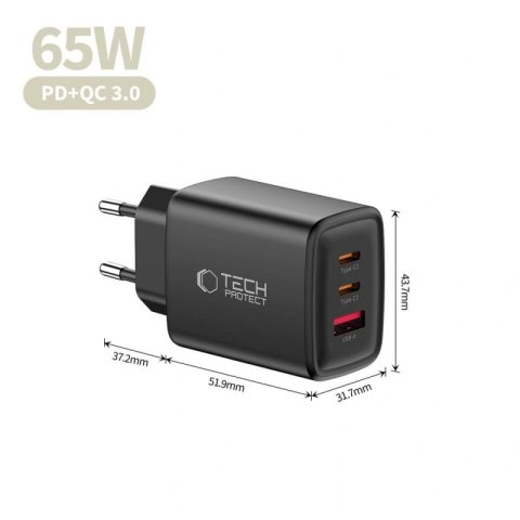 Ładowarka sieciowa Tech-Protect NCA65W-GAN 3-Porty 65W - czarna Tech-Protect