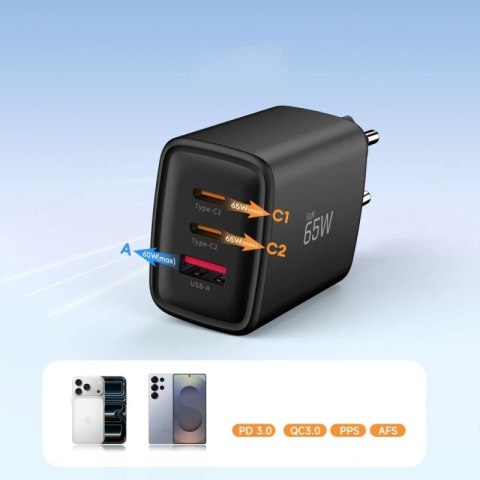 Ładowarka sieciowa Tech-Protect NCA65W-GAN 3-Porty 65W - czarna Tech-Protect