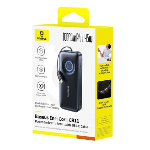 Powerbank Baseus EnerCore CR11 10000mAh 45W ze zwijanym kablem USB-C - czarny Baseus
