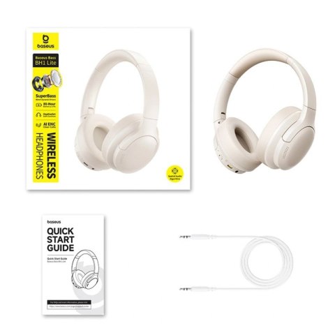 Słuchawki bezprzewodowe Baseus Bass BH1 Lite nauszne Bluetooth 6.0 - białe Baseus