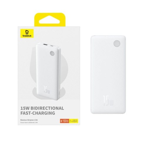 Powerbank Baseus Airpow Lite 10000mAh 15W z kablem Baseus Simple USB-A - USB-C 30cm - biały Baseus