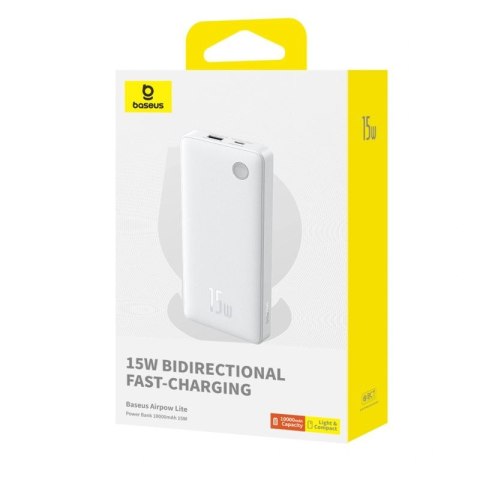 Powerbank Baseus Airpow Lite 10000mAh 15W z kablem Baseus Simple USB-A - USB-C 30cm - biały Baseus