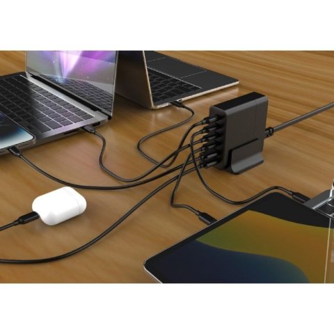 GEMBIRD 6-PORTOWA SZYBKA ŁADOWARKA SIECIOWA GAN (PD) 6XUSB (2X USB-A + 4X USB-C), 75W, CZARNA Gembird