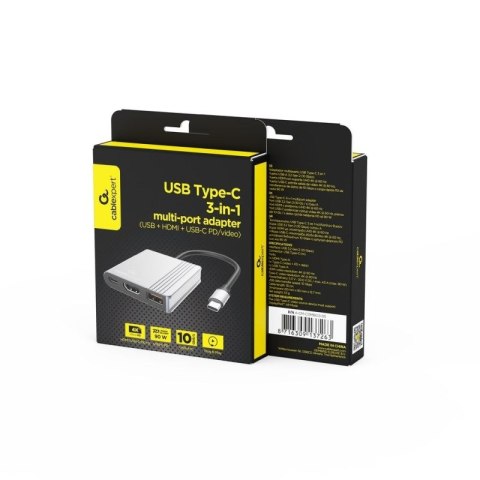 GEMBIRD MULTI ADAPTER USB TYPU C 3 W 1 (PORT USB + HDMI + WIDEO USB-C), KOLOR SZARY Gembird