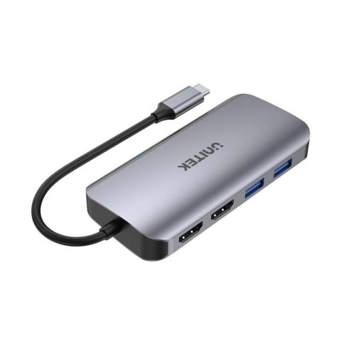 UNITEK AKTYWNY HUB USB-C 2X HDMI, CZYTNIK SD, 4K, RJ-45, PD 100W, 5 GBPS Unitek