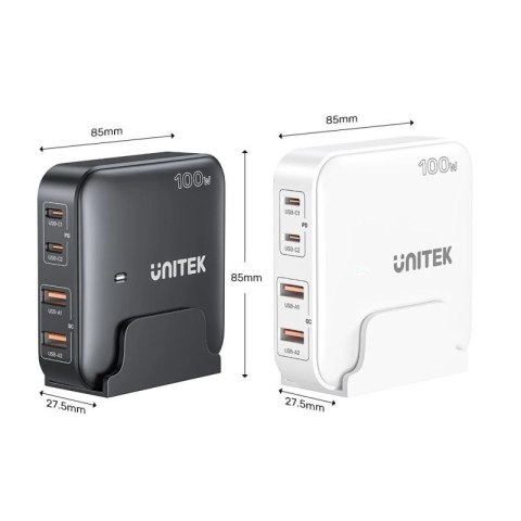 UNITEK ŁADOWARKA BIURKOWA GAN 100W 2XUSB-A 2XUSB-C BIAŁA Unitek