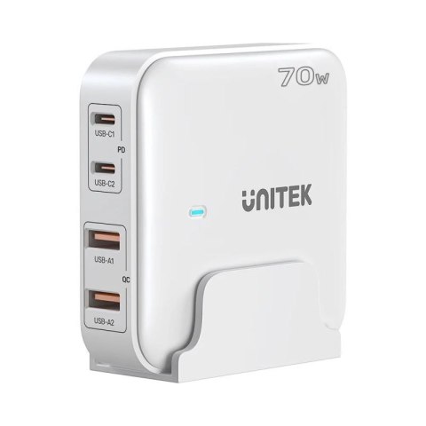 UNITEK ŁADOWARKA BIURKOWA GAN 70W 2XUSB-A 2XUSB-C BIAŁA Unitek