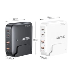 UNITEK ŁADOWARKA BIURKOWA GAN 70W 2XUSB-A 2XUSB-C BIAŁA Unitek