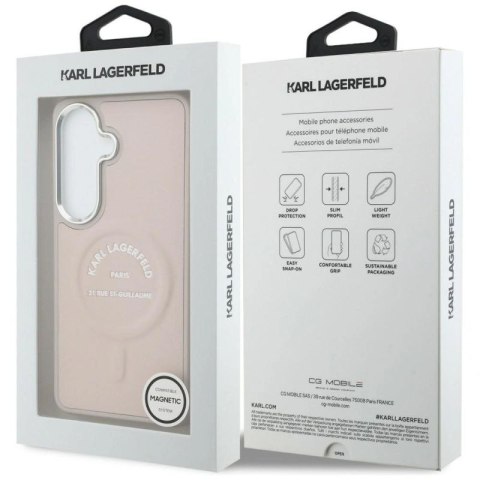 Etui Karl Lagerfeld Embossed Ring RSG Logo MagSafe na Samsung Galaxy S26+ - różowe Karl Lagerfeld