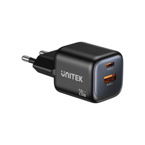 UNITEK ŁADOWARKA SIECIOWA 2X GAN USB-C & USB-A 20W CZARNA Unitek