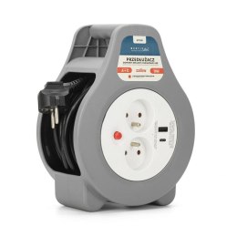 MONTIS PRZEDŁUŻACZ DOMOWY ZWIJANY Z DWOMA GNIAZDAMI USB TYPU A+C 10M SZARY MT188 MONTIS
