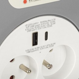 MONTIS PRZEDŁUŻACZ DOMOWY ZWIJANY Z DWOMA GNIAZDAMI USB TYPU A+C 10M SZARY MT188 MONTIS