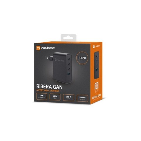 NATEC ŁADOWARKA SIECIOWA RIBERA GAN 3X USB-C 1X USB-A 100W CZARNA NATEC