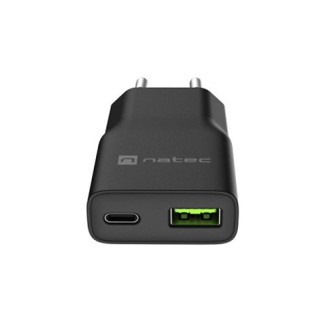 NATEC ŁADOWARKA SIECIOWA RIBERA GAN SLIM 1X USB-A + 1X USB-C 20W CZARNA NATEC