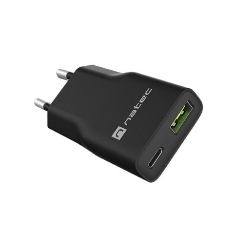 NATEC ŁADOWARKA SIECIOWA RIBERA GAN SLIM 1X USB-A + 1X USB-C 20W CZARNA NATEC
