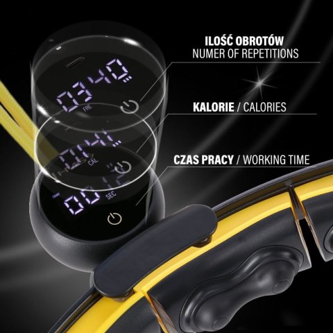 HHM21 HULA HOP BLACK/YELLOW Z MAGNESAMI, WYPUSTKAMI TPE I OBCIĄŻNIKIEM + LICZNIK HMS HMS