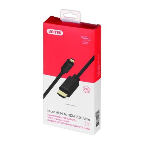 UNITEK KABEL MICRO HDMI-HDMI 2.0,4K60HZ,2M, Y-C182 Unitek