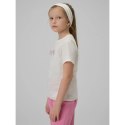 T-shirt regular z nadrukiem dziewczęcy 4F 4FJRSS26TTSHF3455-11S 4f