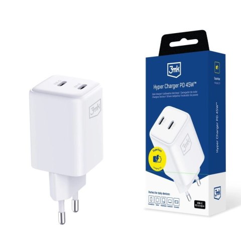 Ładowarka sieciowa 3mk Hyper Charger PD 45W QC4+ PPS 2C Super-Fast Charge 2.0 - biała