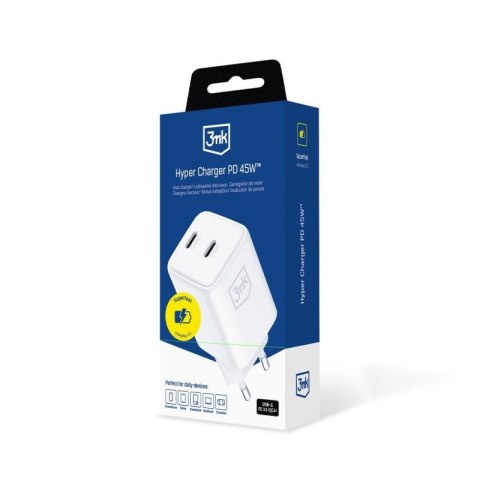Ładowarka sieciowa 3mk Hyper Charger PD 45W QC4+ PPS 2C Super-Fast Charge 2.0 - biała