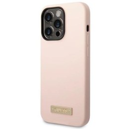Etui Guess Silicone Logo Plate MagSafe na iPhone 14 Pro - różowe Guess