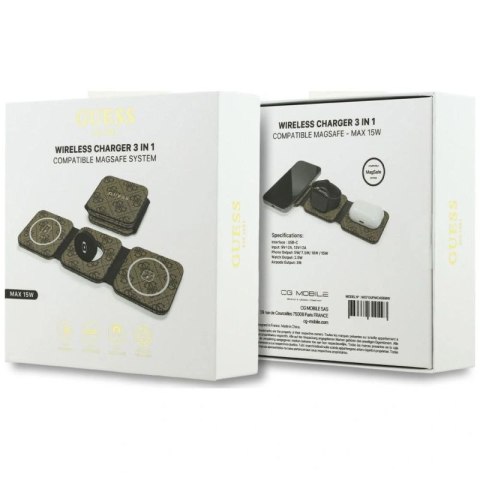 Ładowarka indukcyjna Guess 4G MagSafe 3w1 15W - brązowa Guess