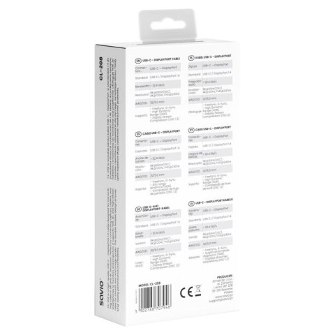 SAVIO KABEL USB-C - DISPLAYPORT 8K 2M 60HZ (DSC) CL-208 Savio