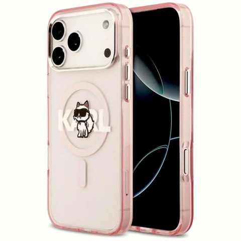 Etui Karl Lagerfeld IML Choupette Sketch Logo MagSafe na iPhone 17 Pro Max - różowe Karl Lagerfeld