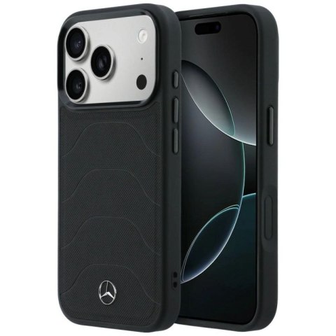 Etui Mercedes Leather Mesh with Bow Line MagSafe na iPhone 17 Pro - czarne Mercedes